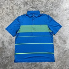 Vineyard Vines Polo Shirt Mens Large Blue Striped Performance Stretch Golf Whale