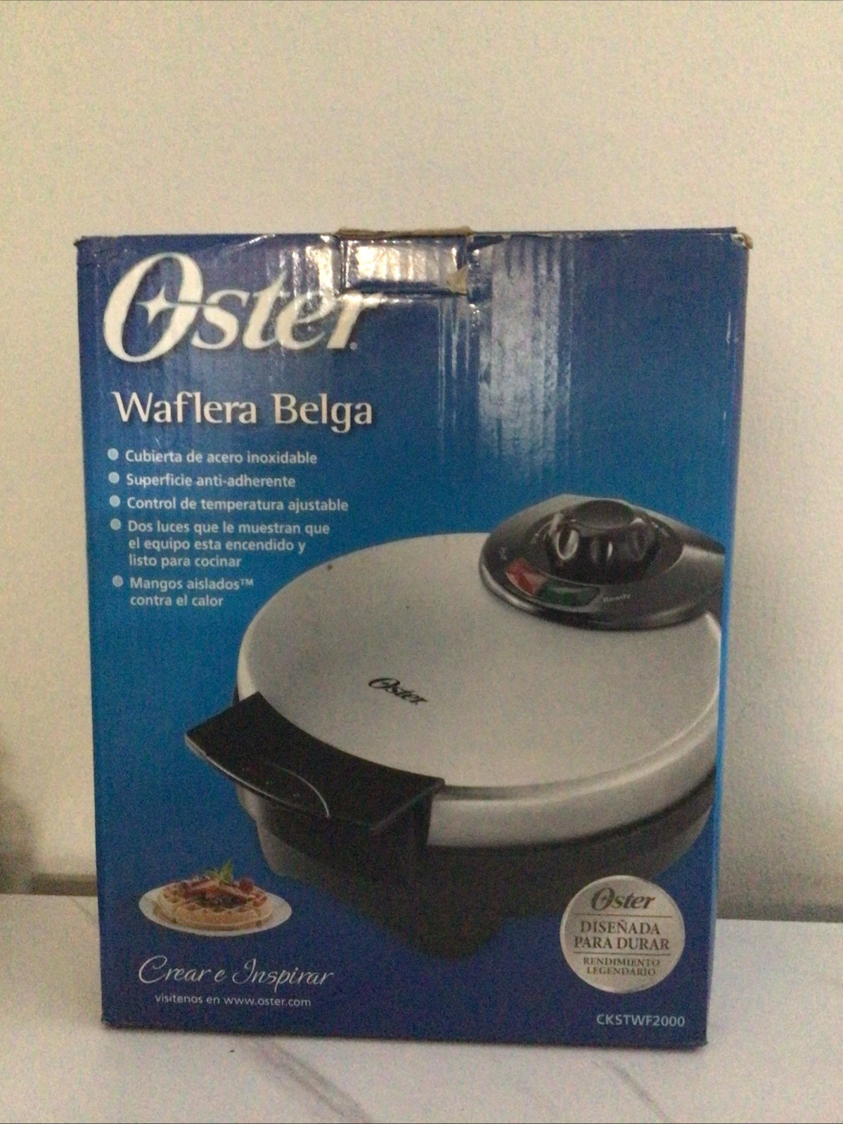 OSTER Belgian Waffle Maker Adjustable Temperature Control New open Box