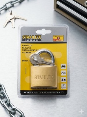 Stahlex Superlock Messing Vorhängeschloss 50 mm, 3 Schlüssel