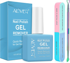 Image of Gel Nail Polish Remover Kit 3in1 Fast Remove Scraper File Buffer No Soak 15ml