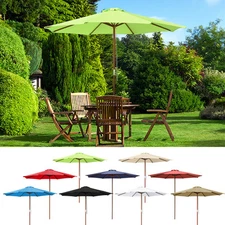 9' Ft 8 Ribs Patio Wood Umbrella Wooden Pole Outdoor Sunshade Market Garden Yard