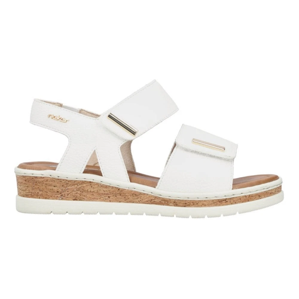 Rieker V4181-80 Ladies White Low Wedge Sandals Antistress Cushioned Comfort Shoe