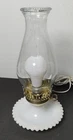 Vintage Milk Glass Hobnail Beaded Edge Clear Chimney Lamp Electric Tested Works