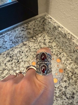 Boho Sterling Silber Rubin Schild Ring - Double Teardrop Edelsteine