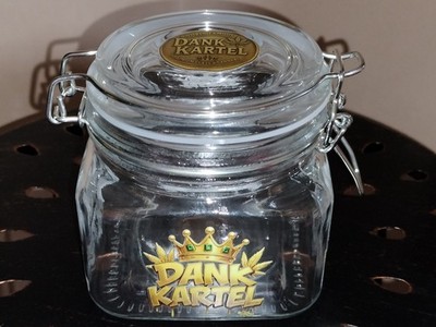 Dank Kartel Brand collectible cube Glass Dispensary Storage Stash Jar clamp lid