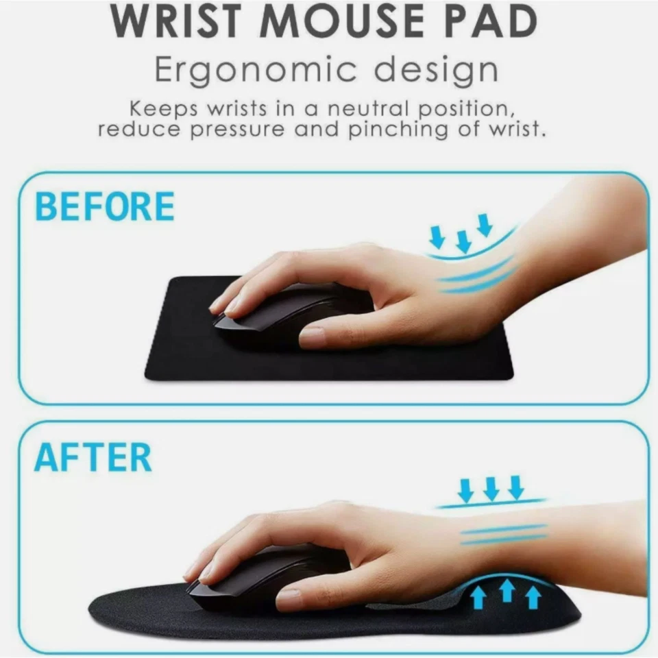 Black Anti-Slip Mouse Pad Mat with Foam Wrist Rest Support for PC Laptop Gaming - Image 2 of 4