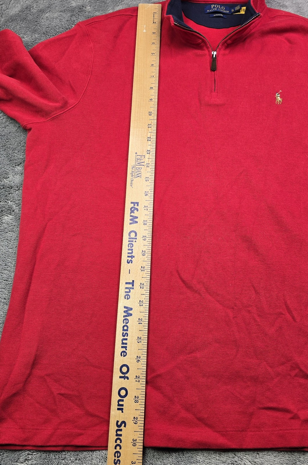 Polo Ralph Lauren uomo XL Estate costina rossa quarto zip pullover carne pony