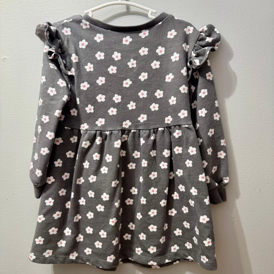 Vestido de manga larga floral gris para niños Okie Dokie, niñas pequeñas talla 2T Foto 2 de 3
