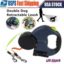 Blue Dual Retractable Dog Leash with LED Light 360 Tangle-Free Reflective Leads