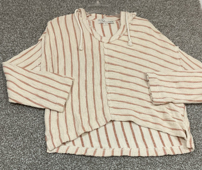 Vintage Havana Pull Over Hi Lo Cropped Raw Hem Beachy White Rose Striped Sz S