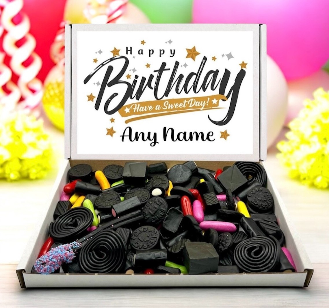 Liquorice Mix Birthday Letterbox Gift, Pick n Mix Sweet Box, Any Name Option