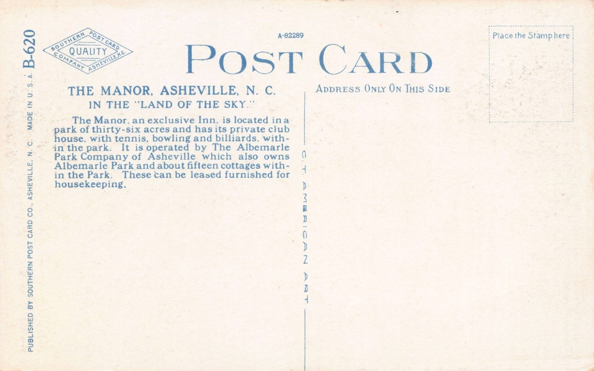 NC~NORTH CAROLINA~ASHEVILLE~THE MANOR~AN EXCLUSIVE INN~C.1920 View 2