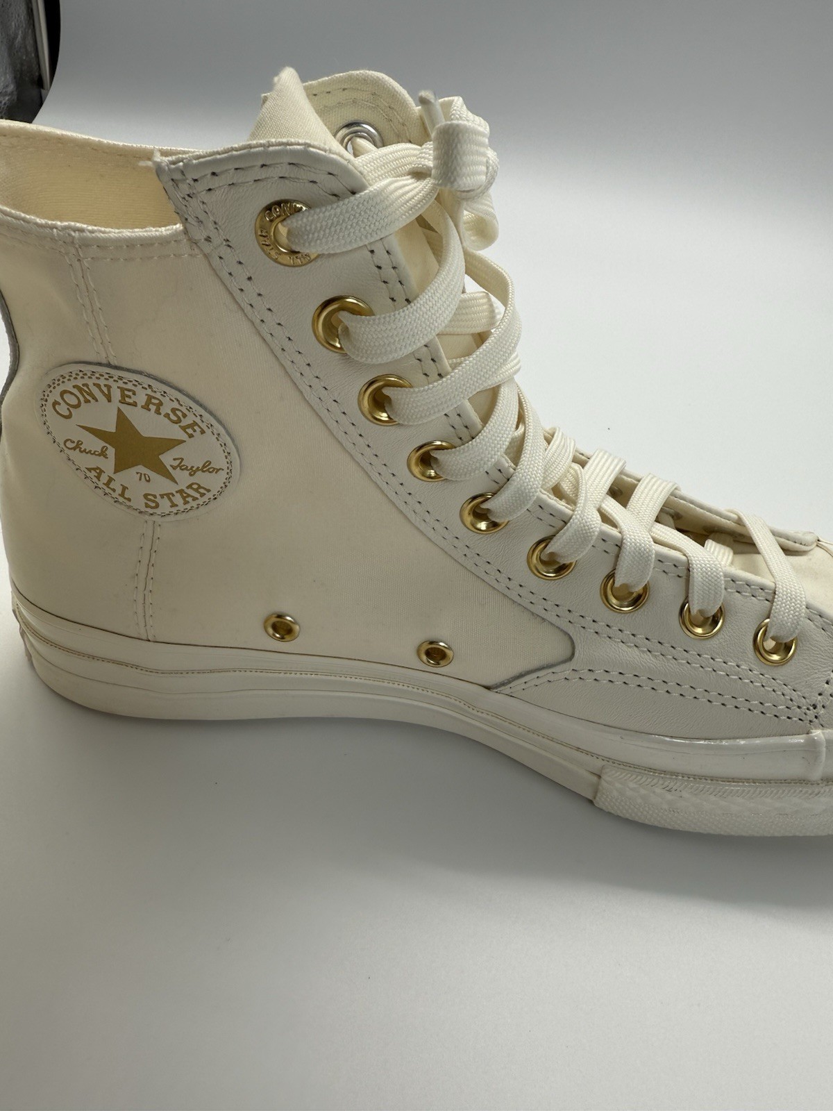 Converse White Gold Leather Trim High top Unisex Men’s 8 Women’s  Size 10 thumbnail 8