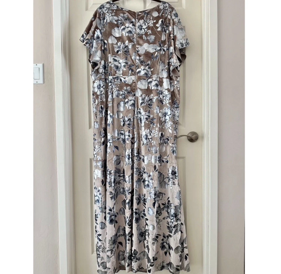 Adrianna Papell Papell Studio Women Tan and Silver Floral Formal Dress Size 26 - Image 4 of 4