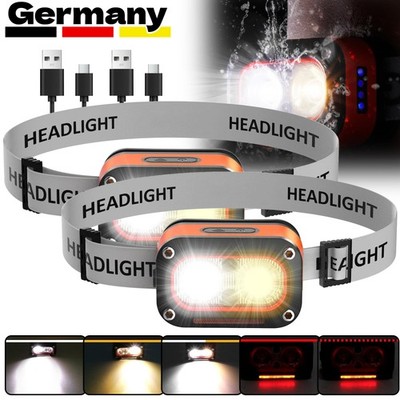 2x LED Motion Sensor Headlight USB Rechargeable Headlamp Lamp Torch Head DHL