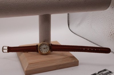 Vintage Unbranded Quartz Watch Brown French Leather Band Cuir Veritable Gold Ton