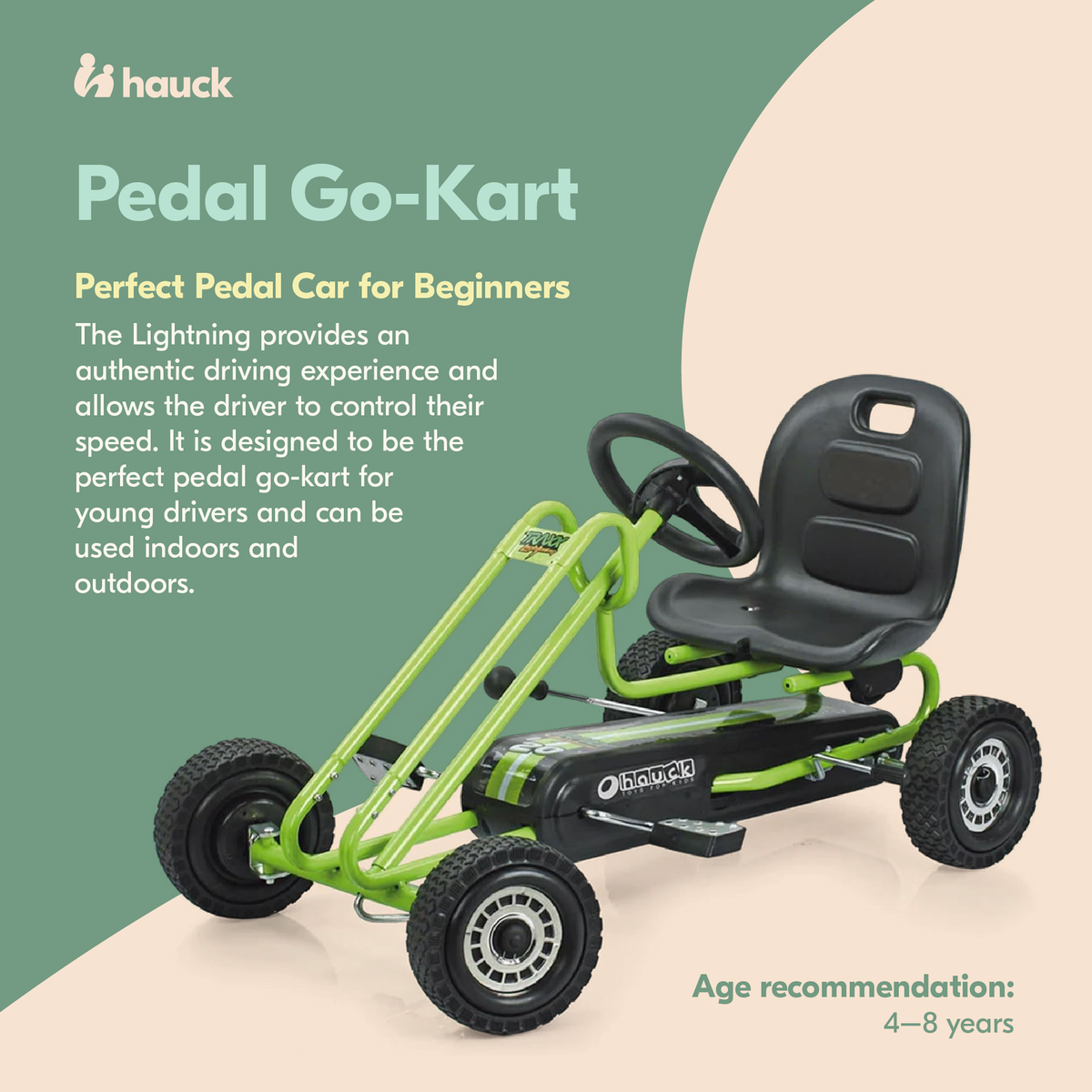 hauck Lightning Pedal Ride On Go Kart Toys for Boys & Girls, Green