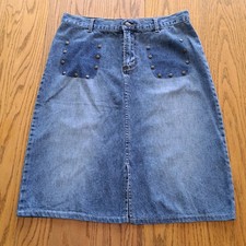 Vintage Gypsy Jeans Denim Skirt Size 7/8 Knee Studded Boho Festival 100 Cotton