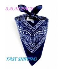 3-12 pcs Bandana Scarves Paisley Print 21 inches. New. Navy Blue Fast Shipping