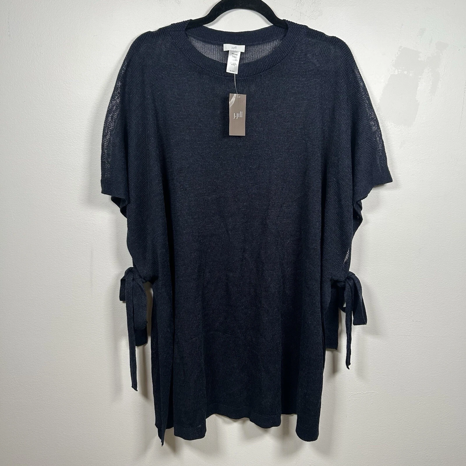 J. Jill Womens Linen Blend Side-Tie Poncho Size One Size Sweater Navy Blue NWT
Opens in a new window