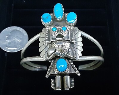 Navajo D. Smallcanyon MORNING SINGER KACHINA DANCER BRACELET Sterling Turquoise