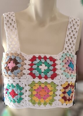 Oma Top gehäkelt, Handarbeit, Baumwolle, Sommer, Urlaub, Regenbogen