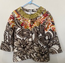 Chico's Women's Multicolor Embroidered Floral Jacquard Jacket Size 3/XL /18 EUC