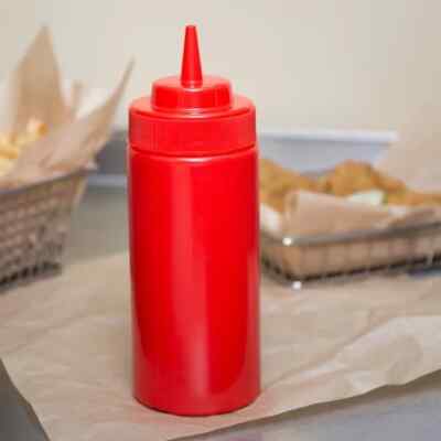 24 oz RED SQUEEZE BOTTLE SAUCES/KETCHUP/CAKES/PASTRY CHOICE ((PACK OF SIX))