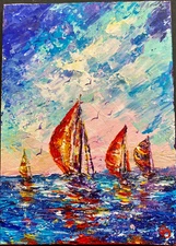 Original Painting Sailboat Acrylic heavy Impasto Seascape Abstract  Art