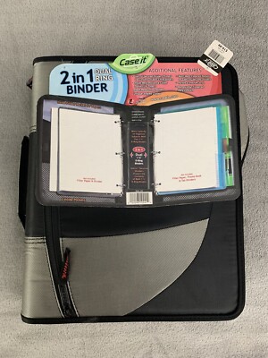 Case It 2 in 1, 1.5'' Ring Zipper Binder, Handle, Strap, Organize Black Dual-100