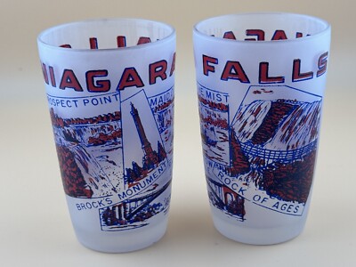 Pair Of Vintage NIAGARA FALLS Frosted Juice Glasses Collectible