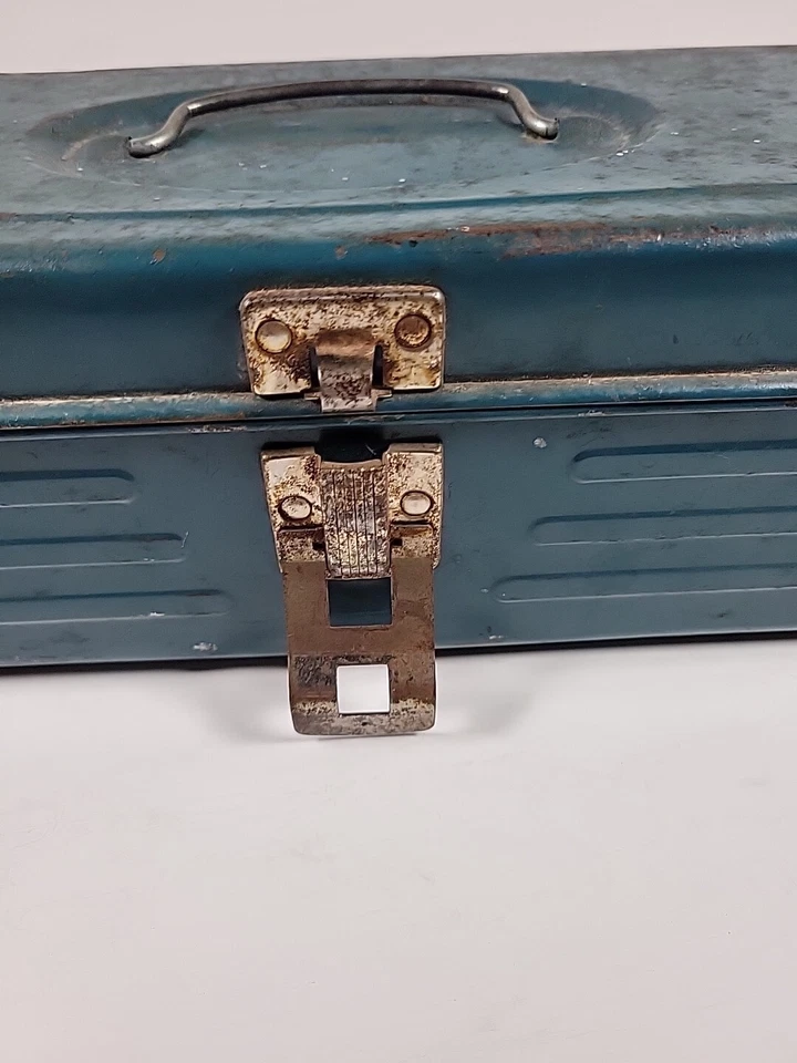 Vintage Blue Metal Utility Tool Box Pat No. 3171566 - Image 2 of 4