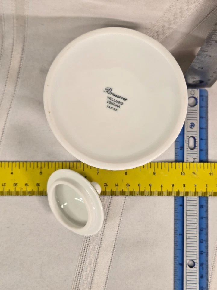 Williams Sonoma "Brasserie" White With Green Stripe • Sugar Bowl & Lid - Image 3 of 3