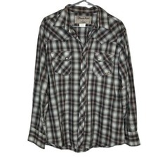 Wrangler Wrancher Shirt Men's Large Pearl Snap Long SLeeve Plaid Western Rodeo