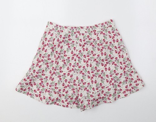 Topshop Womens White Floral 100% Cotton Hot Pants Shorts Size 6 Regular Zip - Picture 2 of 12