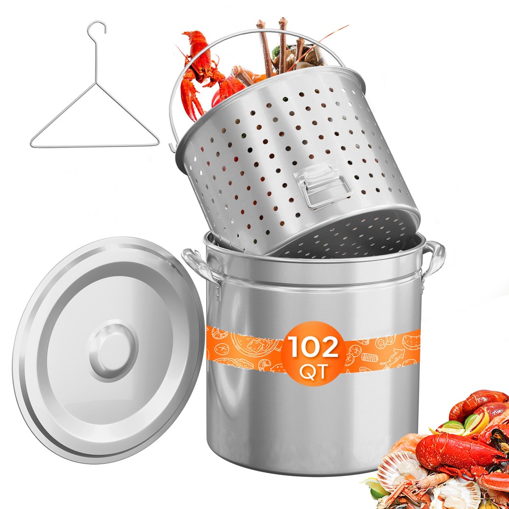 102QT Stainless Steel Seafood Boil Pot with Strainer Basket,Lid,Hook for Boiling