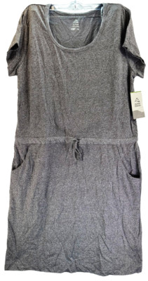 Alpine Design Damen Kurzarm Kleid Mit Tasche Eiffel Turm Grau Heather LARGE