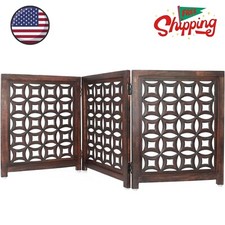 Wooden Foldable Pet Dog Safety Gate -3 Panels 20"Wx24"H- Hand Carved Solid Wo...