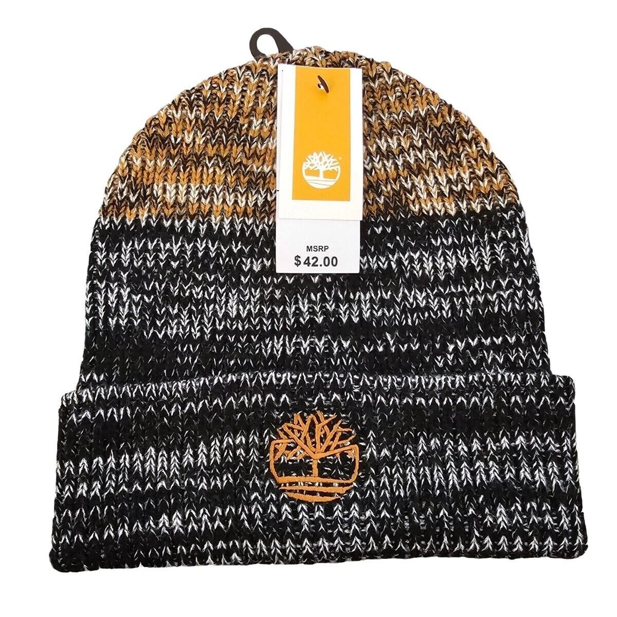 Timberland Ribbed Knit Cuff Beanie Wheat Brown Black Ski Hat $42