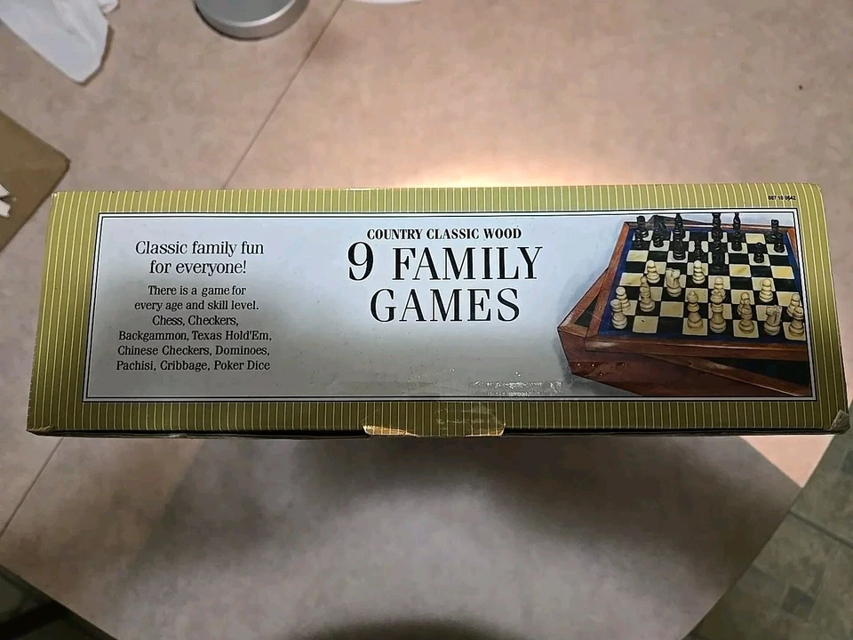 9 Classic Family Games w/ Wood Box Chess Checkers Cribbage 2005 COMPLETE - Image 3 of 3