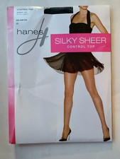 Hanes SILKY SHEER Control Top Jet Black Pantyhose Beige Plus Tall Sealed