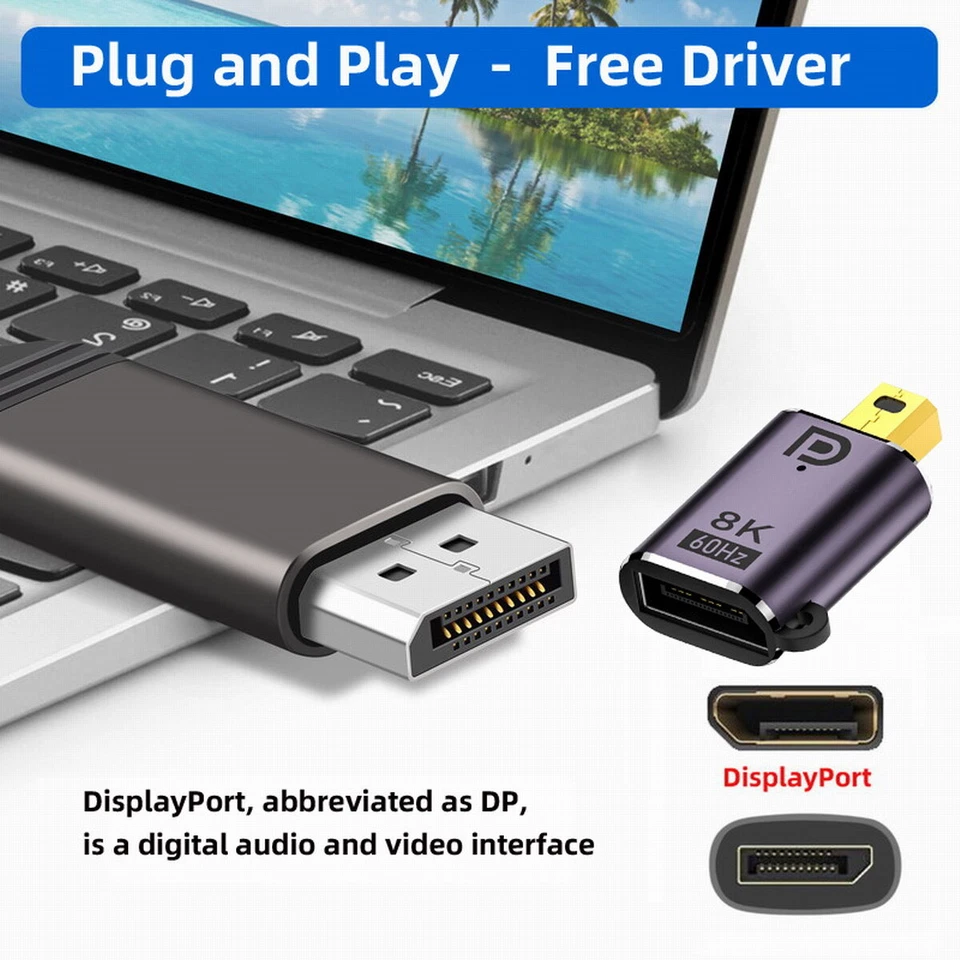 Display Port/Mini DP 1.4 Male to Mini DP/DP Female 8K 60hz Adapter UHD for Video - Image 2 of 4