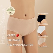 Pack of 3  100 Natural Cotton High Waist Panties for Women - Hi Rise Underwear