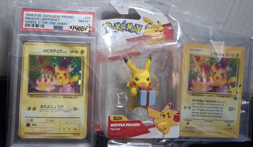1998 P.M. Japanese Promo Pikachu Birthday White Star - 2nd Anniversary #25 PSA 8