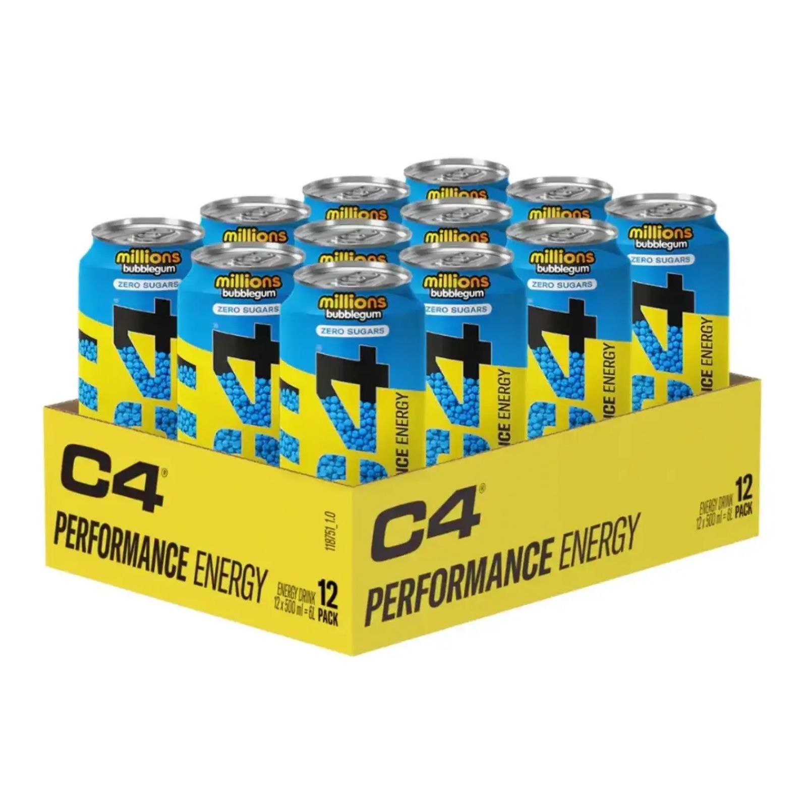 CELLUCOR C4 PERFORMANCE ENERGY CARBONATED DRINK 12 X 500ML MILLIONS BUBBLEGUM