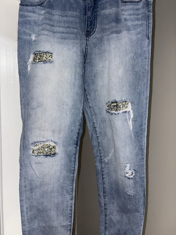 Juicy Couture Distressed Rhinestone Patch Skinny Jeans Size  14