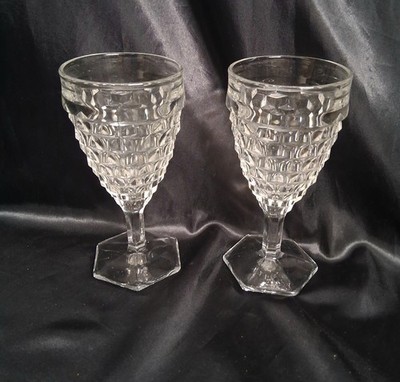 Fostoria American Clear Water Goblets Hex Foot Glasses Set of 2 EUC