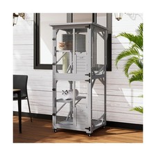 LEMBERI 71" Cat House Outdoor Catio Cat Enclosures on Wheels, Large Outside P...