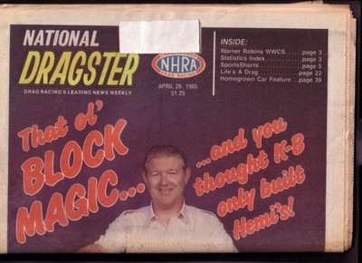 NATIONAL DRAGSTER-NHRA-04/19/85-VAN CLEVE-ROBINS- VG