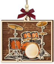 Christmas Drum Ornament 2025 - Wooden Drum Set Ornaments for Christmas Tree - Dr